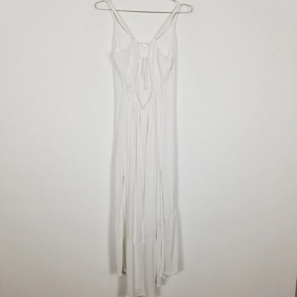 Abercrombie Fitch Women Button Through White Maxi Dress Sz L Spaghetti Straps‎